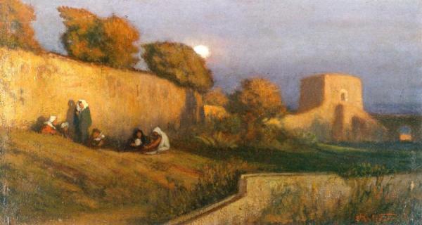 Figures By A Wall In Moonlight by Elihu Vedder