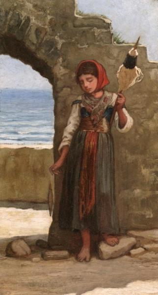 Girl With Distaff by Elihu Vedder Oil Painting Reproductions