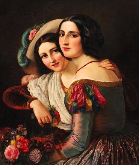 Two Young Italian Women Dressed For The Carnival by Elisabeth Baumann
