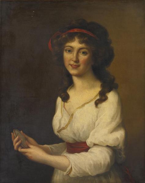 Portrait Of A Lady, Holding A Portrait Miniature by Elisabeth-louise Vigee Le Brun
