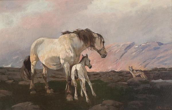 Horses And Wolf In The Mountains by Elisabeth Sinding