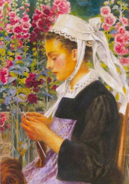 Jeune Faouetaise Tricotant by Elisabeth Sonrel Oil Painting Reproductions