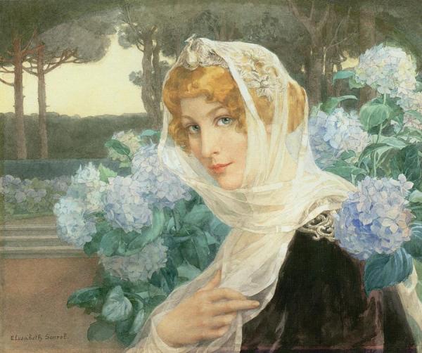 Jeune Femme Aux Hortensians by Elisabeth Sonrel
