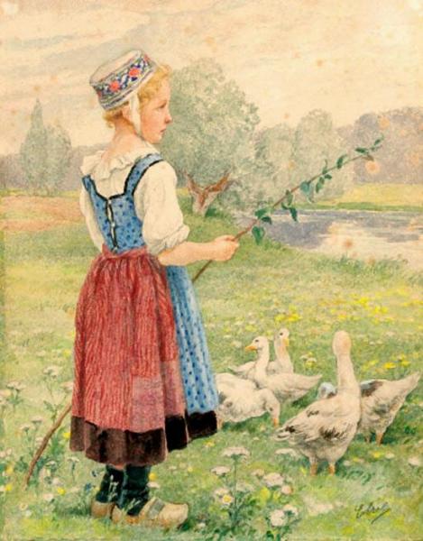 The Goose Girl by Elisabeth Sonrel Oil Painting Reproductions