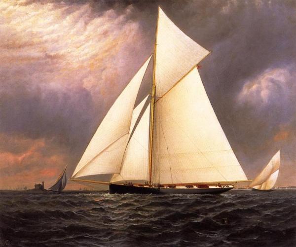 The Seawanhaka Corinthian Yacht Club Cutter 'bedouin' Off Execution Rocks Lighthouse by Elisha Taylor Baker