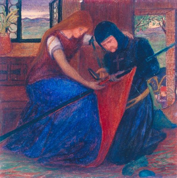 Lady Affixing Pennant To A Knight's Spear, C.1856 by Elizabeth Siddal