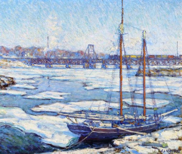 Elmer Livingston Macrae Schooner In The Ice, View From The Bush-holley House, Cos Cob, Connecticut