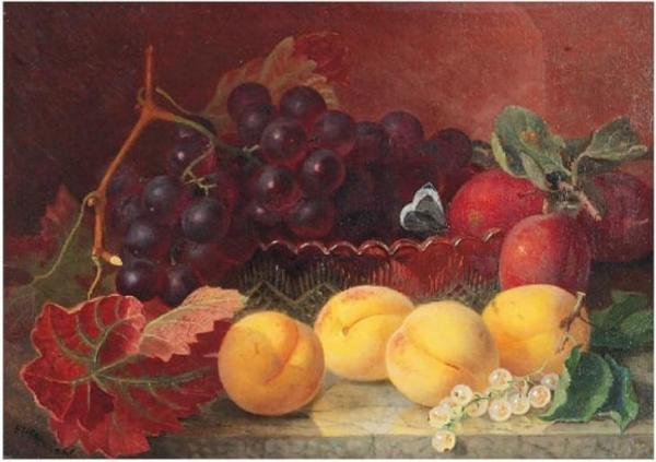 A Glass Disk Of Raspberries With A Silver Salver With Peaches And White Currants Of A Take by Eloise Harriet Stannard