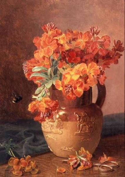 A Still Life With Wallflowers In A Stoneware Jug by Eloise Harriet Stannard Oil Painting Reproductions