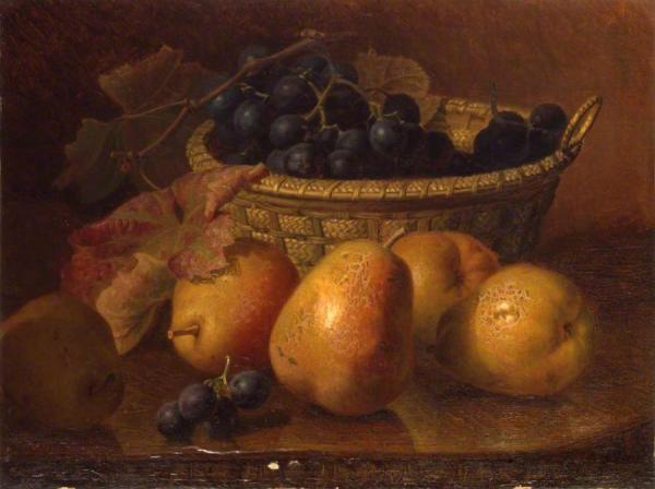 Duchess Pears With Black Grapes In A Basket by Eloise Harriet Stannard