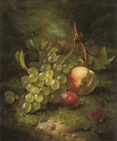 Grapes, Plums And Peach On A Grassy Bank by Eloise Harriet Stannard