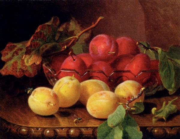 Plums On A Table In A Glass Bowl by Eloise Harriet Stannard Oil Painting Reproductions