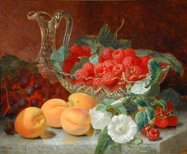 Still Life Of Raspberries In A Glass Bowl by Eloise Harriet Stannard