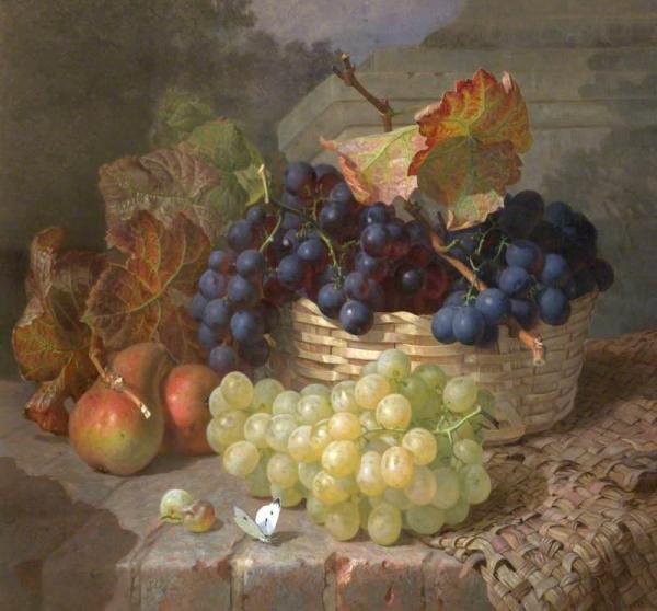 Still Life With Grapes In And Beside A Basket by Eloise Harriet Stannard
