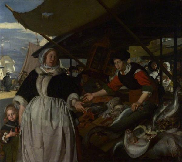 Adriana Van Heusden And Her Daughter At The New Fishmarket In Amsterdam by Emanuel De Witte