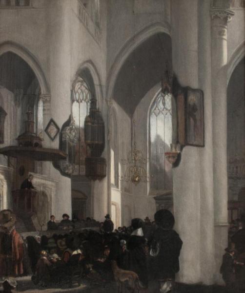 Interior Of A Gothic Church by Emanuel De Witte