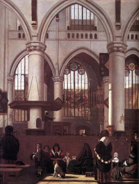 The Interior Of The Oude Kerk, Amsterdam, During A Sermon by Emanuel De Witte