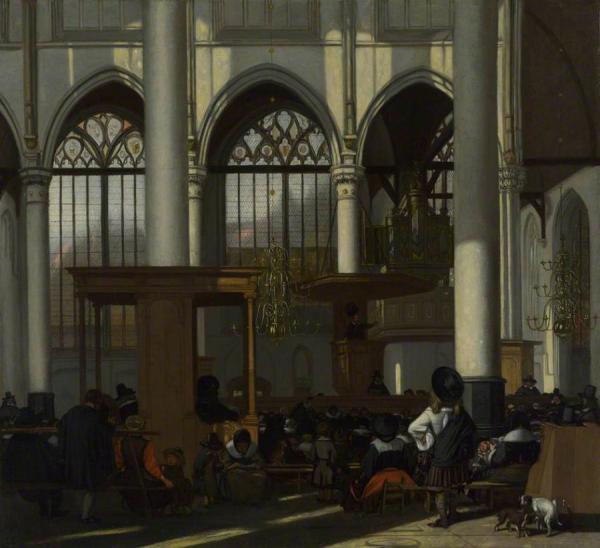 The Interior Of The Oude Kerk, Amsterdam, During A Sermon by Emanuel De Witte
