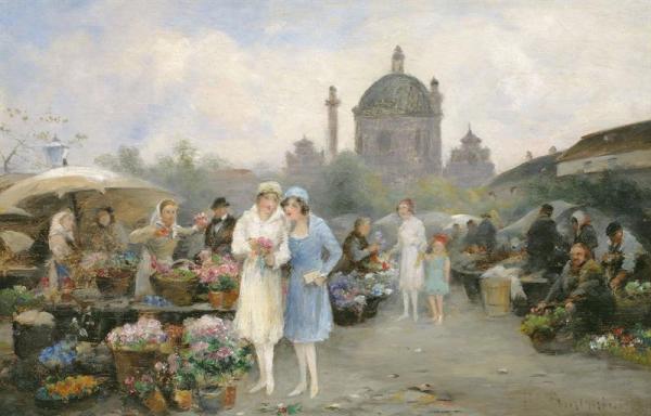 Flower Market In Front Of Karlskirche by Emil Barbarini