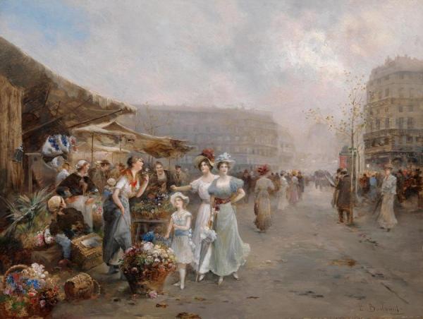 The Flower Market In Paris by Emil Barbarini