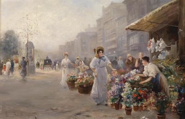 The Flower Market In Paris by Emil Barbarini