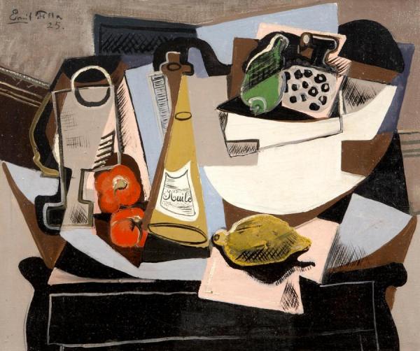 Still Life With A Lemon, Bottle Of Olive Oil, Bell Peppers And A Bowl Of Vegetables, 1925 by Emil Filla