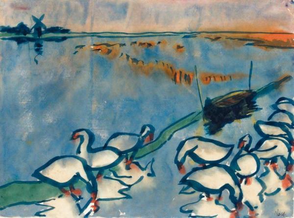 A Lake With A Geese by Emil Nolde