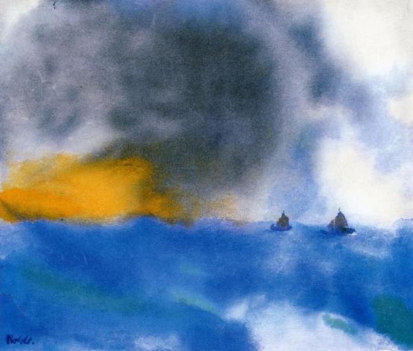 Blue Sea With Two Small Sailboats by Emil Nolde