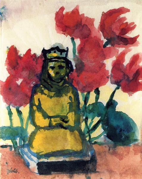 Buddha In Front Of Red Flowers by Emil Nolde