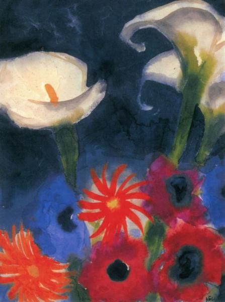 Calla Lilies, Anemones And Gerbera by Emil Nolde Oil Painting Reproductions