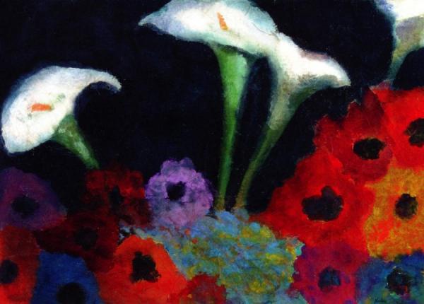 Calla Lilies, Zinias And Anemones by Emil Nolde Oil Painting Reproductions