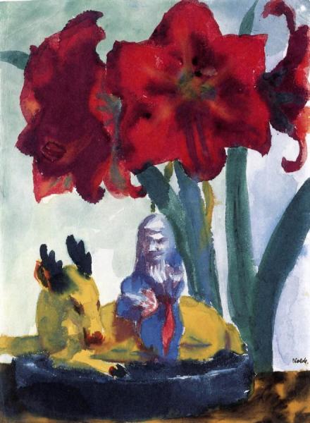 Chinese Statuette And Amaryllis by Emil Nolde