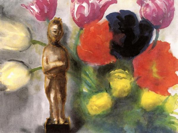 Chinese Statuette And Tulips by Emil Nolde