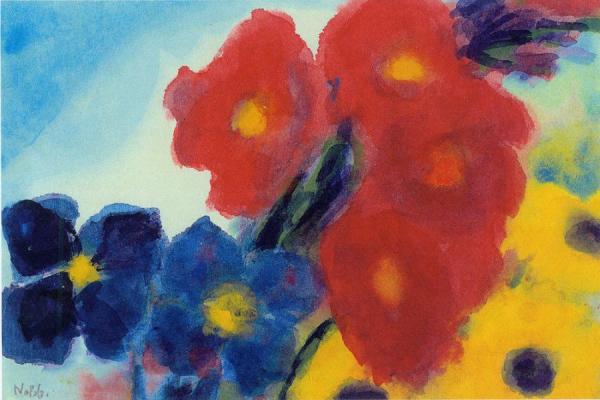 Dahlias And Blue Clematis by Emil Nolde