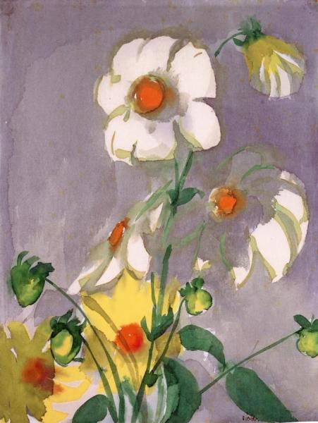 Dahlias On A Purple Background by Emil Nolde