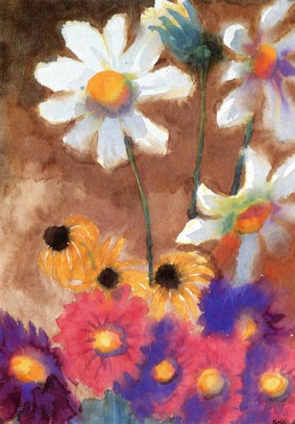 Daisies, Sunflowers And Dahlias by Emil Nolde