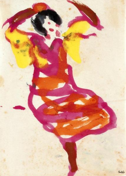 Dancer, Dress Red, Orange And Yellow by Emil Nolde