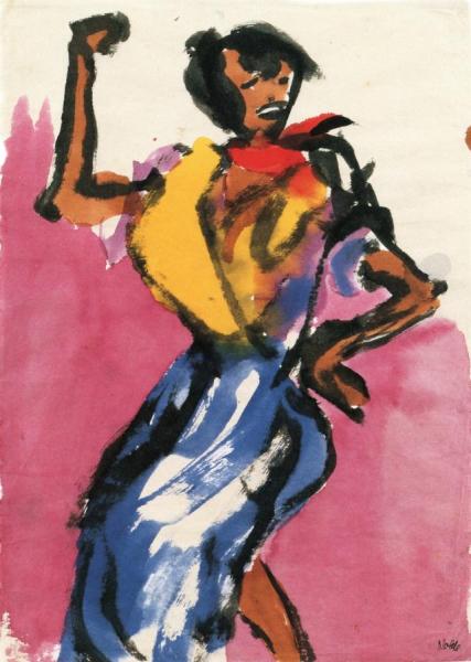 Dancer In Blue And White Skirt by Emil Nolde Oil Painting Reproductions