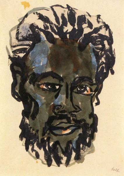 Dark Head Of A Man With Beard by Emil Nolde