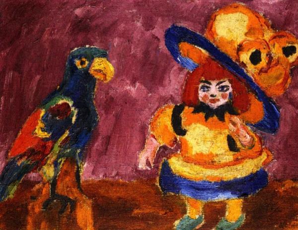 Doll And Parrot by Emil Nolde Oil Painting Reproductions