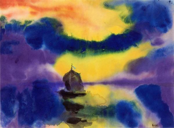 Evening Sky And Sea With Sailboat by Emil Nolde