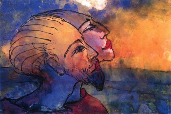 Fantasy, Two Heads In Profile by Emil Nolde