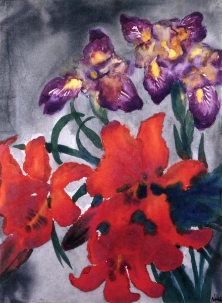 Flowers With Red And Purple Blossoms by Emil Nolde