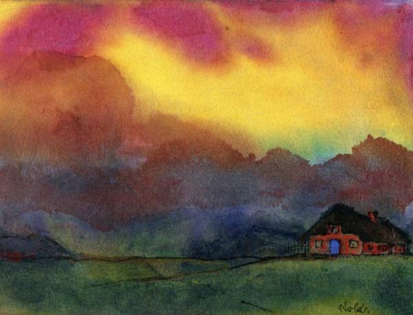 Frisian Farmhouse And Evening Clouds by Emil Nolde