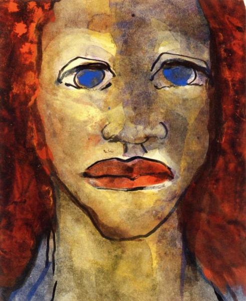 Girl's Head With Blue Eyes by Emil Nolde