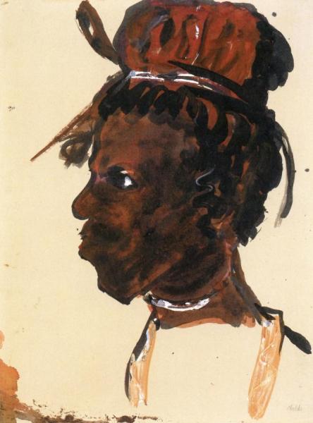 Head Of A Man In Profile (decorated Hair) by Emil Nolde