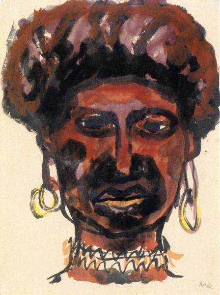 Head Of A Man (reddish-brown) With Earings by Emil Nolde