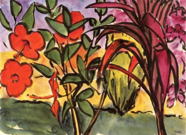 Hibiscus And Red Shrubs by Emil Nolde