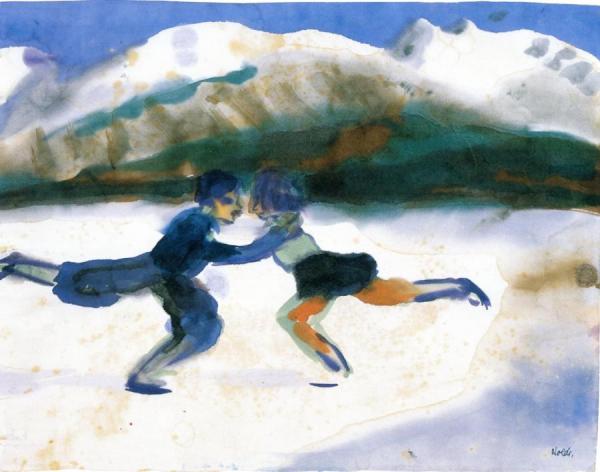 Ice Skaters On Mountain Lake by Emil Nolde