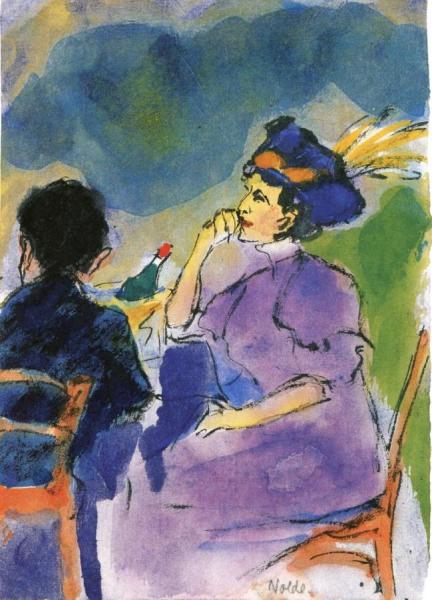 Lady And Gentleman At Wine Table by Emil Nolde